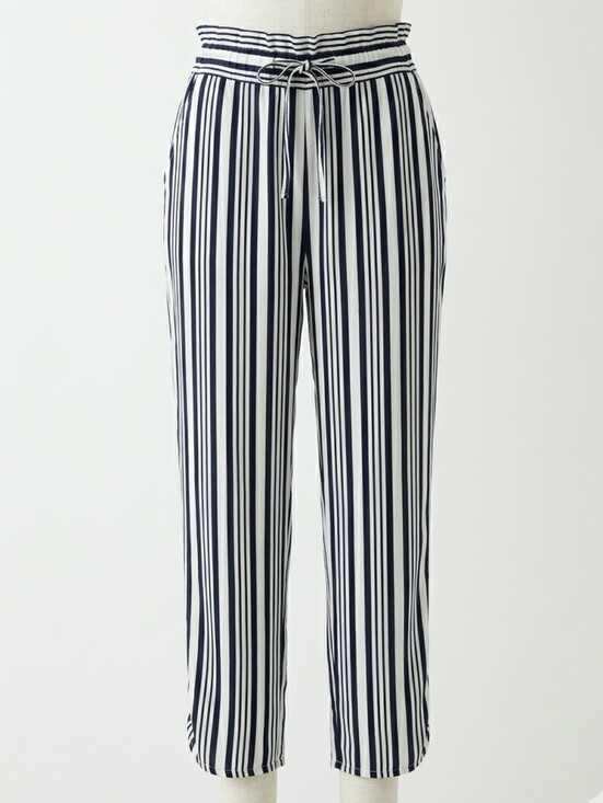 Zara Pants - ZARA TRF Striped Paperbag Waist Pants Navy White Drawstring Crop XS